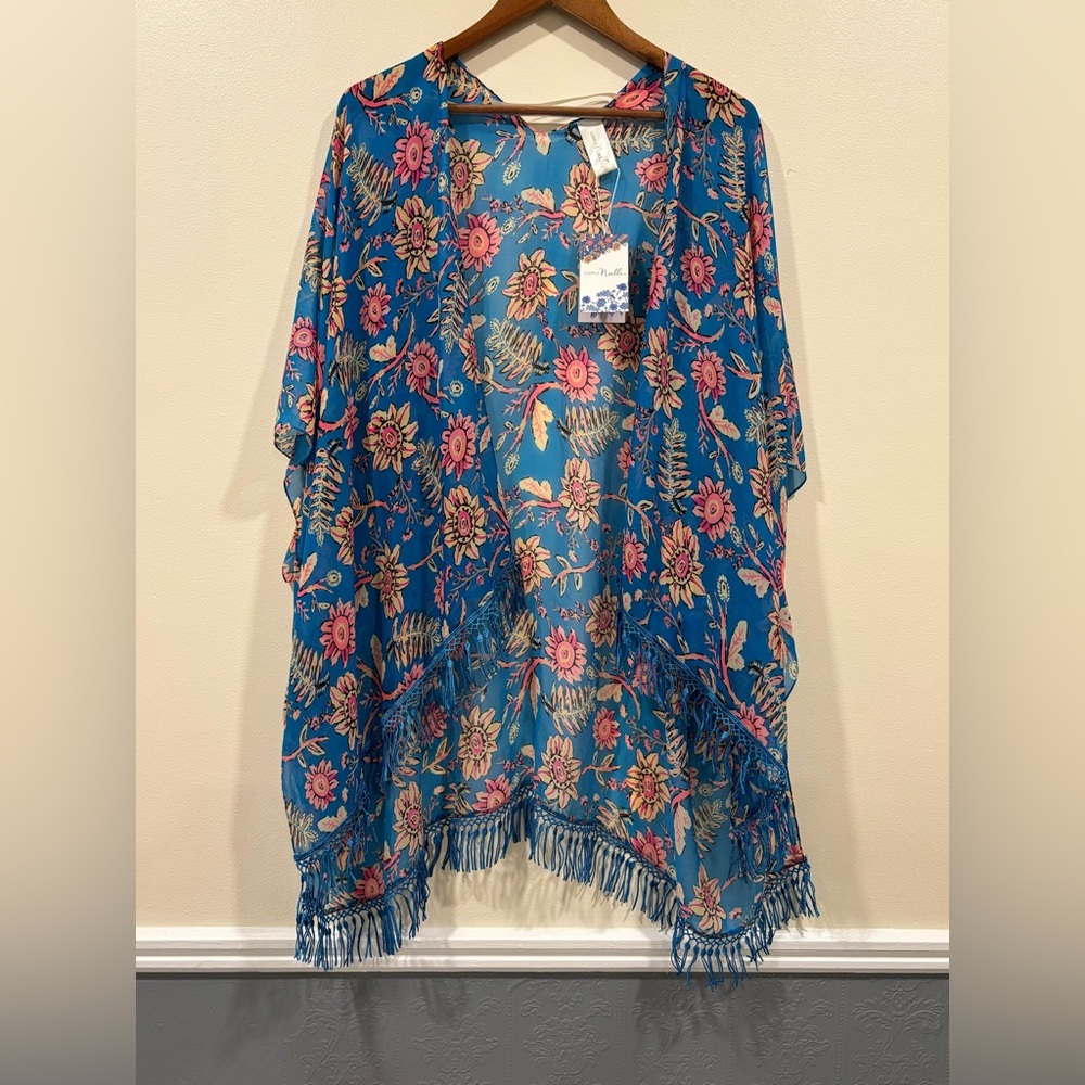 Simple Noelle Floral Blue Kimono one size